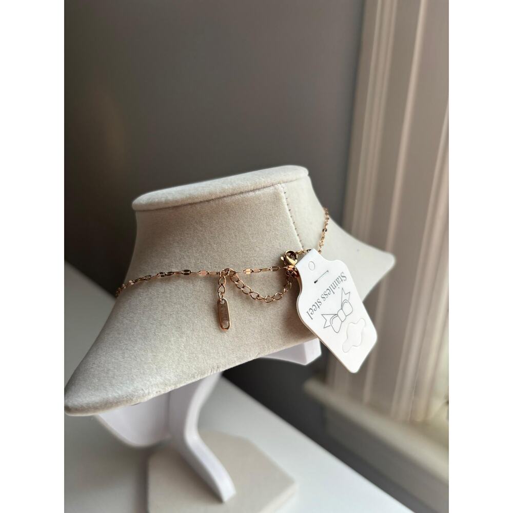 Rose Gold Curved Pendant Necklace Crystal Drop Dainty Elegant Jewelry - Picture 8 of 8